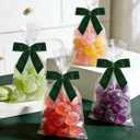 24 Pcs Green Small Velvet Twist Tie Bows, Velvet Ribbon Bows with Clip for Gifts Bag, Gift Wrapping, Crafts, DIY Treat Bags, Home Decor 1" W,3.5 x 3.5 inch
