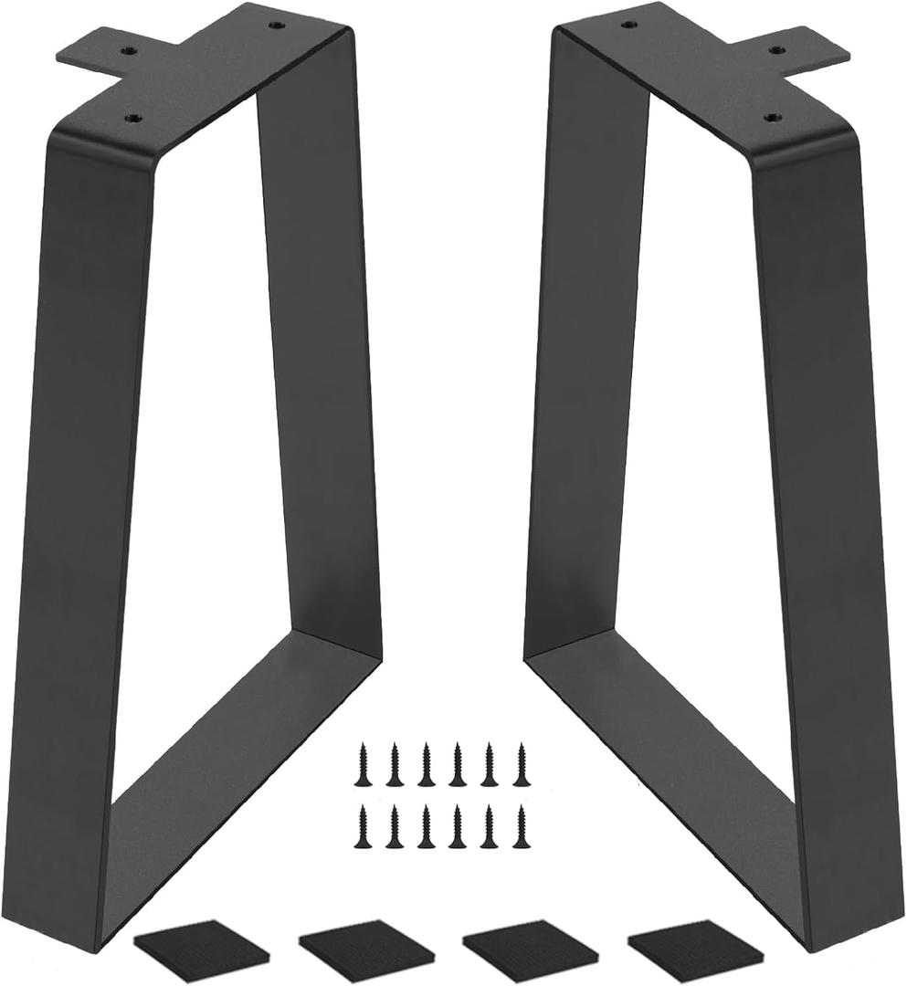 16 '' Trapezoid Metal Table Legs for DIY Furniture, Bench Legs, Coffee & Side Table Feets, Nightstand, Heavy Duty Black Desk Chair Stool Feets (H16'' x W11'', Set of 2)
