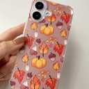 Fall Leaves Pumpkin Acorns Phone Case Compatible with iPhone 17, Aesthetic Autumn Halloween Phone Cover for iPhone 17, Cute TPU Bumper Phone Case
