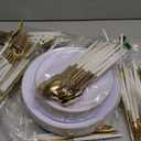 DaYammi 30 Guests Gold Plastic Plates with Disposable Silverware,Gold Cutlery with White Handle,White Golden Disposable Dinnerware:60 Dinner/Dessert Plates,90 Plastic Silverware Set for Wedding Party