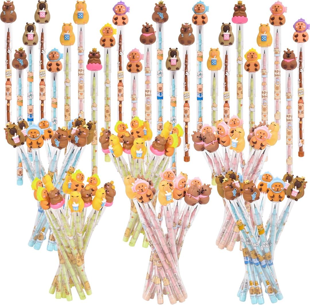 Ulema 48 Pieces Cute Capybara Stackable Pencils Capybara Study Supplies Translucent Multi Point Push Fun Pencils Gifts for School Supplies Classroom Rewards.