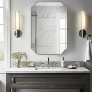ANDY STAR Scalloped Bathroom Mirror, 24x36 Inch Brushed Nickel Rectangle Mirror, Silver Bathroom Vanity Mirror, Silver Framed Mirror in Anti-Rust Stainless Steel Metal, Thin Frame Deep 1