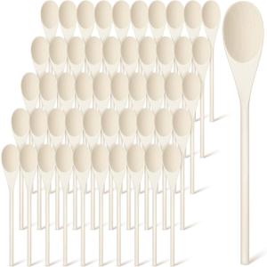 Eaasty 50 Pcs 9.8 Inch Wooden Spoons Bulk for Cooking Handle Long Wooden Spoons Stirring Spoons Oval Wood Mixing Spoons for Baking Mixing Serving Stirring Cooking Tasting Crafts