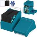 Proijeut Mtg Deck Box with Life Counter, Commander Deck Box Fits 100 Double-Sleeved Cards, Magic Card Storage Box with Commander Display & Dice Tray, Fit for MTG, TCG, CCG (Teal)