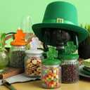 Yungyan 4 Pcs St. Patrick's Day Candy Jar with Shamrock Ceramic Lid Clear Glass Shamrock Cookie Jar St Patricks Day Decorations for Candy Dish Cookie Chocolate Irish Table Party Supplies