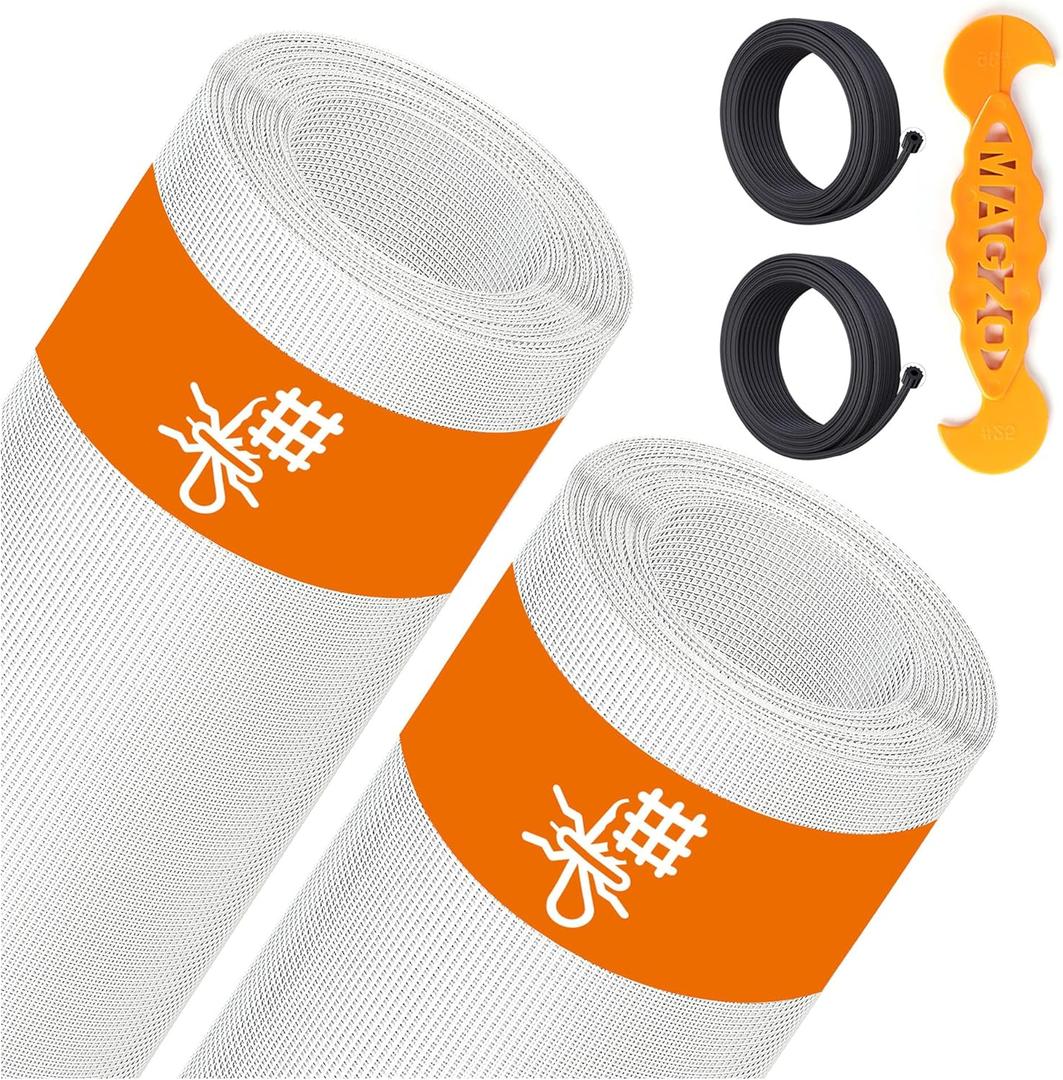 2PACK MAGZO Window & Door Screen Replacement Kit, 48''W x 99''L, with Retaining Spline (Total 65.6 FT) and Press-in Installation Tool, Scratch-Proof Polyester, Screening Roll Repair for DIY/Porch, White