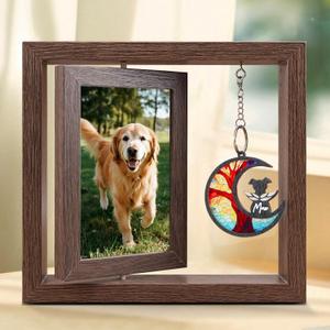 Dog Memorial Gift  Rotating 4x6 Wooden Picture Frame with Memorial Suncatcher  Pet Loss Sympathy Gift for Dog or Cat Lovers  Remembrance Keepsake (Life Tree)