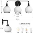 Black Bathroom Light Fixtures 3-Lights Vanity Lights with Milky White Frosted Glass Shade Bathroom Vanity Light 22.4 inch Wall Sconce Lighting Bath(Exclude E26 Bulb), 3 Light with Milky White Globe