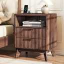 Turosur Fluted Nightstand with Charging Station & 2 Drawers, Walnut