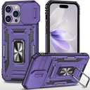 Case for iPhone 14 Pro with Camera Lens Cover, with Ring Holder Kickstand, fit Magnetic Car Mount, for iPhone 14 Pro (Purple)