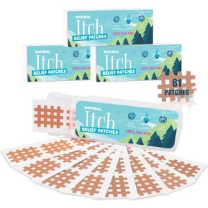 3 x Bite Itch Relief Patches 81 pcs for Kids & Adults, Instantly Reduce Swelling Itching, All-Natural Anti Itch Patches Kid-Friendly for Travel, Hiking, Summer Camp Essentials (Family Pack) (Khaki)