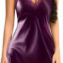 Avidlove Women Lingerie Satin Lace Chemise Nightgown Sexy Full Slips Sleepwear S (1purple)