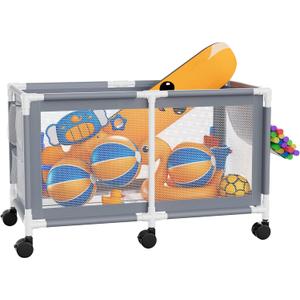 Extra Large Swimming Pool Storage Organizer Upgraded 280-Gallon Rolling Bin with Wheels Side Pockets Float Noodles Holder Mesh Cart for Pool Toys Swim Rings Surfboards Beach Gear Patio Yard Organizer (Gray)