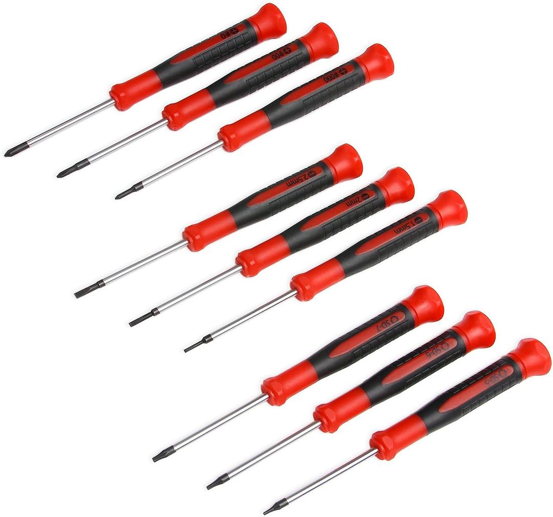 EFFICERE 9-Piece Precision Screwdriver Set | Phillips #0, #00, #000 | Flat 1.5mm, 2.0mm, 2.5mm | Torx T5, T6, T7 | Durable Chrome Vanadium Steel Shaft, Magnetic Tip, Ergonomic Grip, and Swivel End Cap
