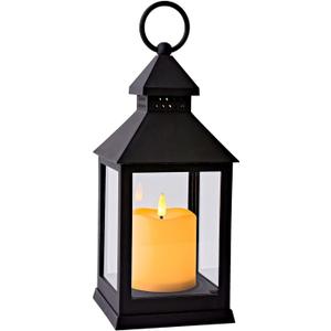 Vintage Lantern Decorative LED Flickering Flameless Candle with Timer, Battery Powered LED Decorative Hanging Lanterns for Indoor Outdoor Garden Yard Home Decor(1 Pack) (Black)