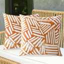 CaliTime Throw Pillow Covers Outdoor Waterproof Pack of 2 Cozy Mottled Streaked Lines Geometric Decorative Cushion Cases for Garden Patio Tent Balcony Couch Sofa 18 X 18 Inches Burnt Orange