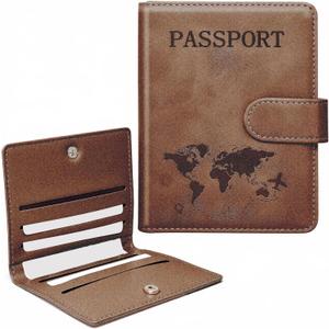 2 Pack RFID Passport Holder and Leather Card Case Set - Travel Essentials for Women & Men (Brown)