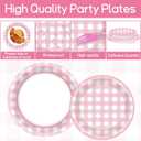 200 PCS Pink Checkered Tableware Disposable Pink And White Checkered Party Supplies Dinnerware Set Plaid Plates Outdoor Supplies Girls Barbecue Picnic Birthday Party Decoration Serve 50 guest