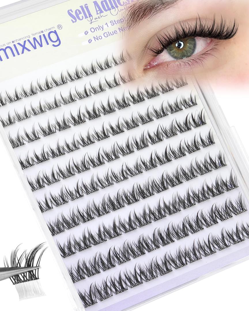 Short Self Adhesive Lash Clusters 8-12MM Natural Self Adhesive Eyelashes Pre Glued Wispy Eyelash Clusters No Glue Needed Cluster Lashes Spiky Manga C Curly Cluster Eyelash Extensions by Lvmixwig