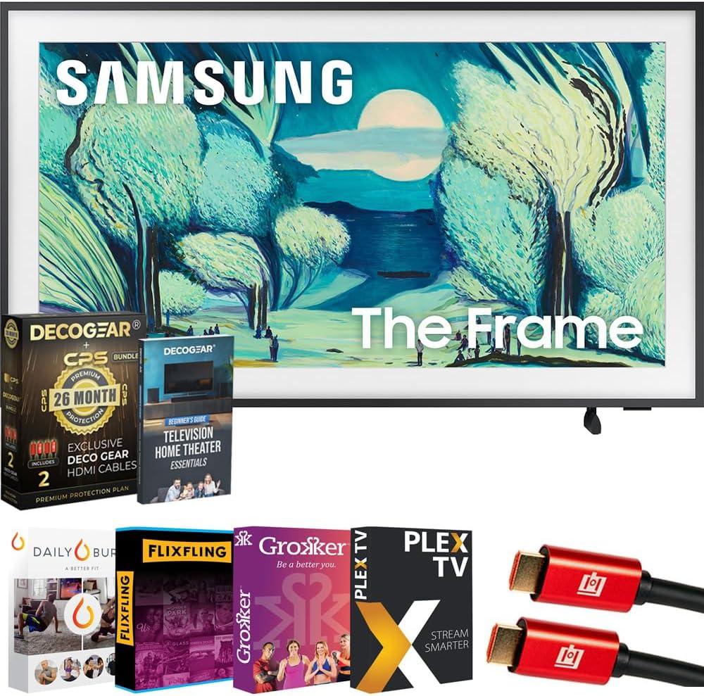 Samsung 43" The Frame LS03FA QLED 4K TV 2025 Art Mode, Vision AI | CPS Exclusive 26 Month Protection, 2X HDMI Cables, Premiere Movies Streaming & Deco Gear Complete Home Theater Beginner's Guidebook