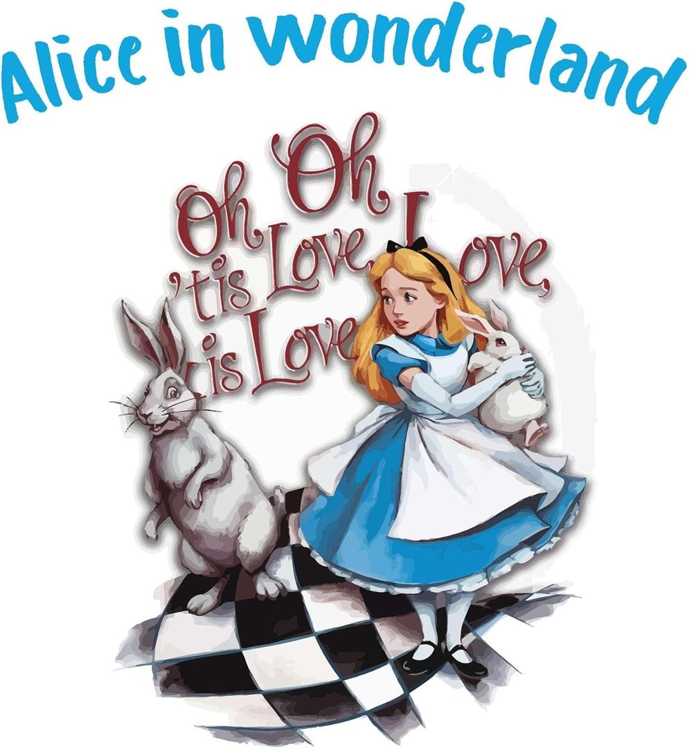 Cute Cartoon Girl and Adorable Rabbit Mad Hatter Cheshire Cat Alice in Wonderland Adventurous Creative Minimalist Cartoon Girls Boys Kid Room Design Nursery Fun Home Vinyl Decoration Size (20x20 inch)