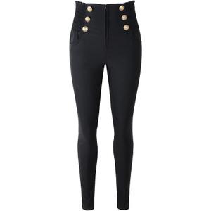 Women's 50s Retro Rockabilly Style High Waist Pinup Pants (Black) S