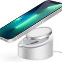 Stouchi Mag- Safe Charger Stand for 25W/15W MagSafe Charger Heavy-Duty Premium Metal Holder Base Desktop Tablet Mount for iPhone 17/16 Pro /16/15 Pro/15/14/13/12 -Silver