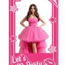 Hot Pink Girls Birthday Decorations Pink Photo Booth Props Princess Doll Theme Decor Let's Go Bachelorette Party Decoration for Girls Birthday Bridal Shower Party Supplies