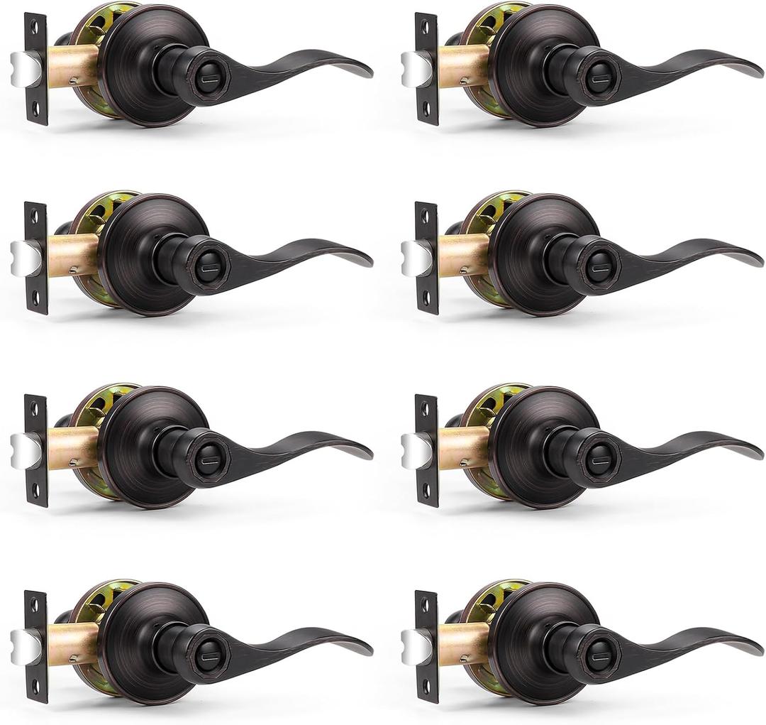 Probrico Privacy Door Levers Oil Rubbed Bronze Wave Bed Bath Door Handles Keyless Interior Door Leversets,Left/Right Handed,8 Pack