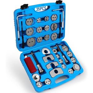 DISEN 35PCS Disc Brake Caliper Tool Kit, 24 Adapters Brake Piston Compressor & Wind Back Tool Set for Brake Pad Replacement, Heavy Duty Caliper Compression Tool Fits Most Vehicles
