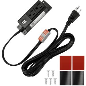 Litever Gun Safe Power Outlet Strip with 2 USB Ports. 10 FT Flat AC Cable with Removable 3-Prong Plugs. Outlet Accessory for Gun Safe, Cabinets, Closet, Drawer. Black. Certified