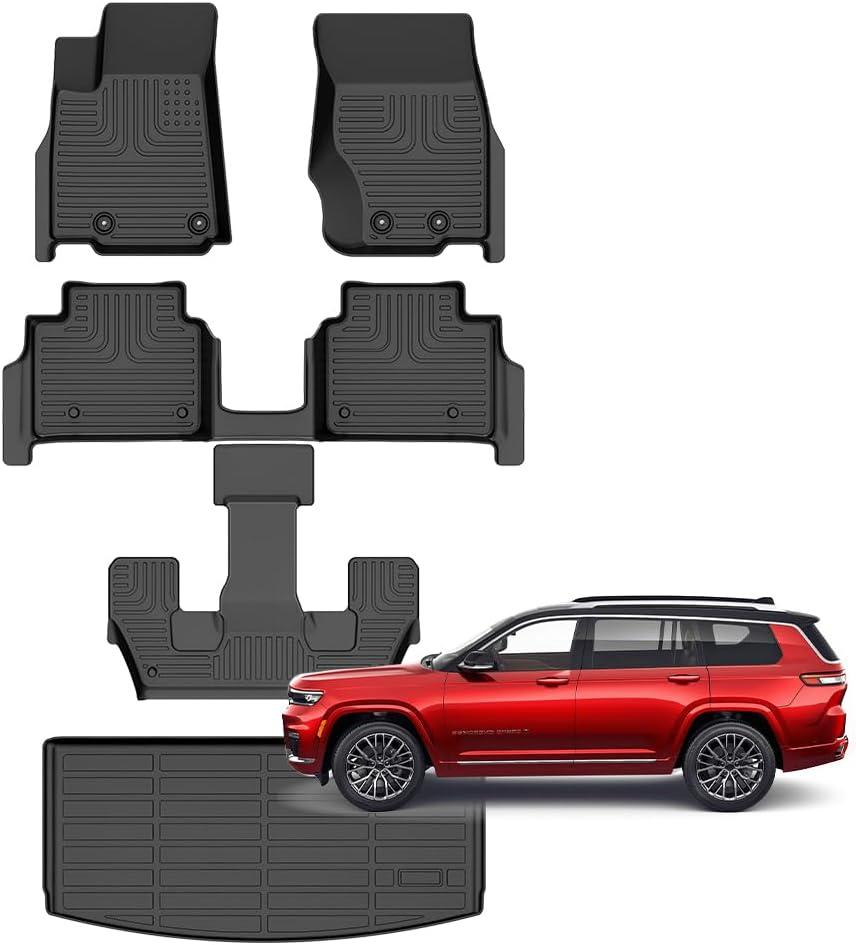 Jeep Grand Cherokee L Floor Mats (ONLY for 6-Passenger Without Center Console) 2021-2025,Car Mats for Jeep Grand Cherokee L(6 Seats) All Weather Anti-Slip Mats Cargo Liner Accessories