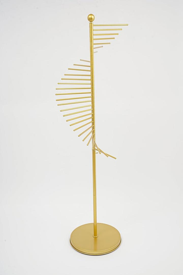 170cm Gold Metal Scarf Rack - Extra Tall Freestanding Display Stand with 12+ Hooks for Scarves, Shawls, Ties - Luxury Closet & Boutique Organizer