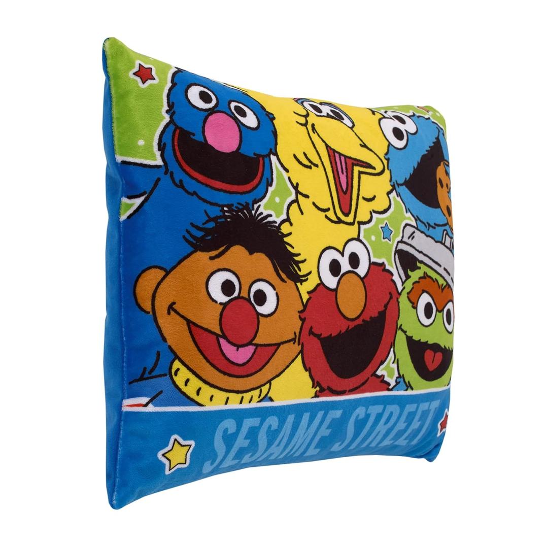 Sesame Street Come and Play Blue, Green, Red and Yellow, Elmo, Big Bird, Cookie Monster, Grover, Oscar The Grouch and Ernie Decorative Throw Pillow