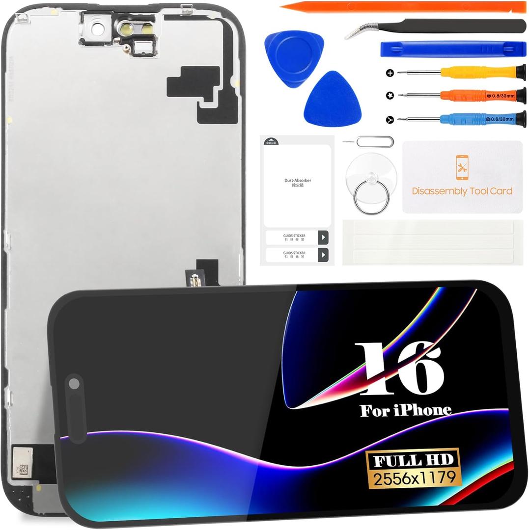 Incell for iPhone 16 LCD Display for iPhone 16 A3287 Screen Replacemet for iPhone 16 A3081, A3286, A3288 Touch Screen Digitizer Display Assembly Repair Kits (Black)