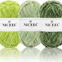 NICEEC 3 Skeins Soft Chenille Yarn Blanket Yarn for Knitting Fancy Yarn for Crochet Weaving DIY Craft Total Length 3×85m (3×93yds, 3×50g)_Green Series