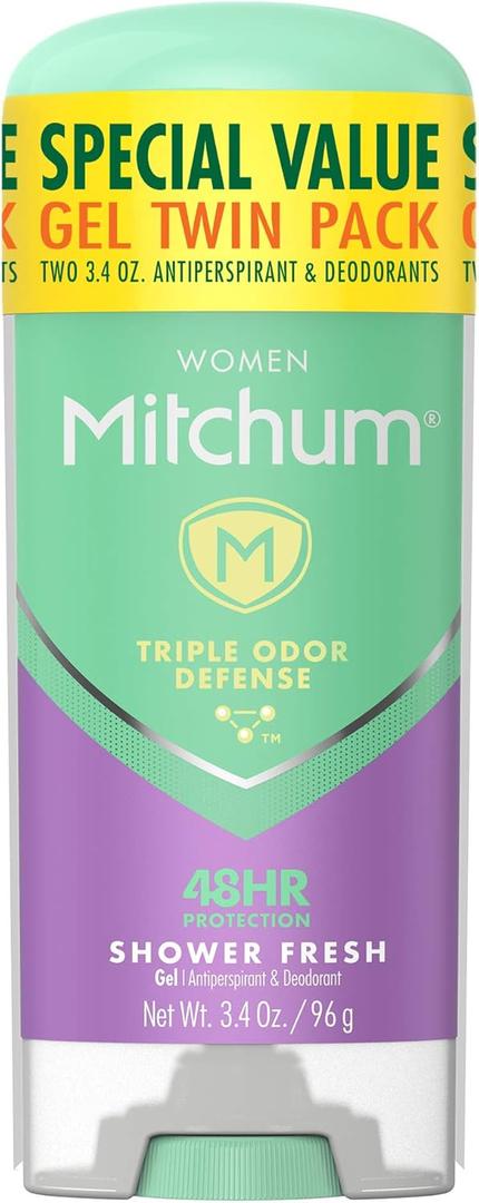 Mitchum Women's Deodorant, Antiperspirant Stick, Triple Odor Defense Gel, 48 Hr Protection, Shower Fresh, 3.4 Oz (Pack of 2) (3.4 Ounce (Pack of 2))