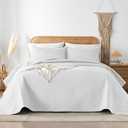 Davulos Queen Quilt Bedding Set, White Ultrasonic Full/ Queen Quilt Set Reversible Microfiber Bedspread, Lightweight Soft Modern Geometric Coverlet Set for All Seasons(1 Quilt, 2 Pillow Shams)