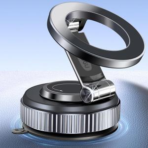 Vacuum Magnetic Car Phone Holder-118LBS Strong Suction+2800gf Magnet,360 Adjustable Dashboard Mount, Hands-Free Cell Phone Stand for iPhone/Samsung MagSafe, Works on Mirror/Gym/Kitchen &Multi-Surface