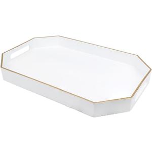 White Decorative Tray with Handles, Octagon Versatile Serving Tray for Coffee Table, Ottoman, Ideal for Serving, Displaying, Organizing (15.7" x 10.2" x 1.6")