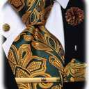 YourTies Silk Tie for Men Paisley Necktie Pocket Square Cufflinks Tie Clip Lapel Pin Brooch Set Wedding Business Party