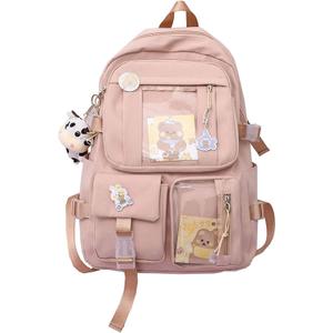 Eagerrich Cute Backpack with Cute Pin Accessories Plush Pendant for School Bag Student Girl Backpack Super-Capacity Waterproof Travel Backpack(Pink-2)