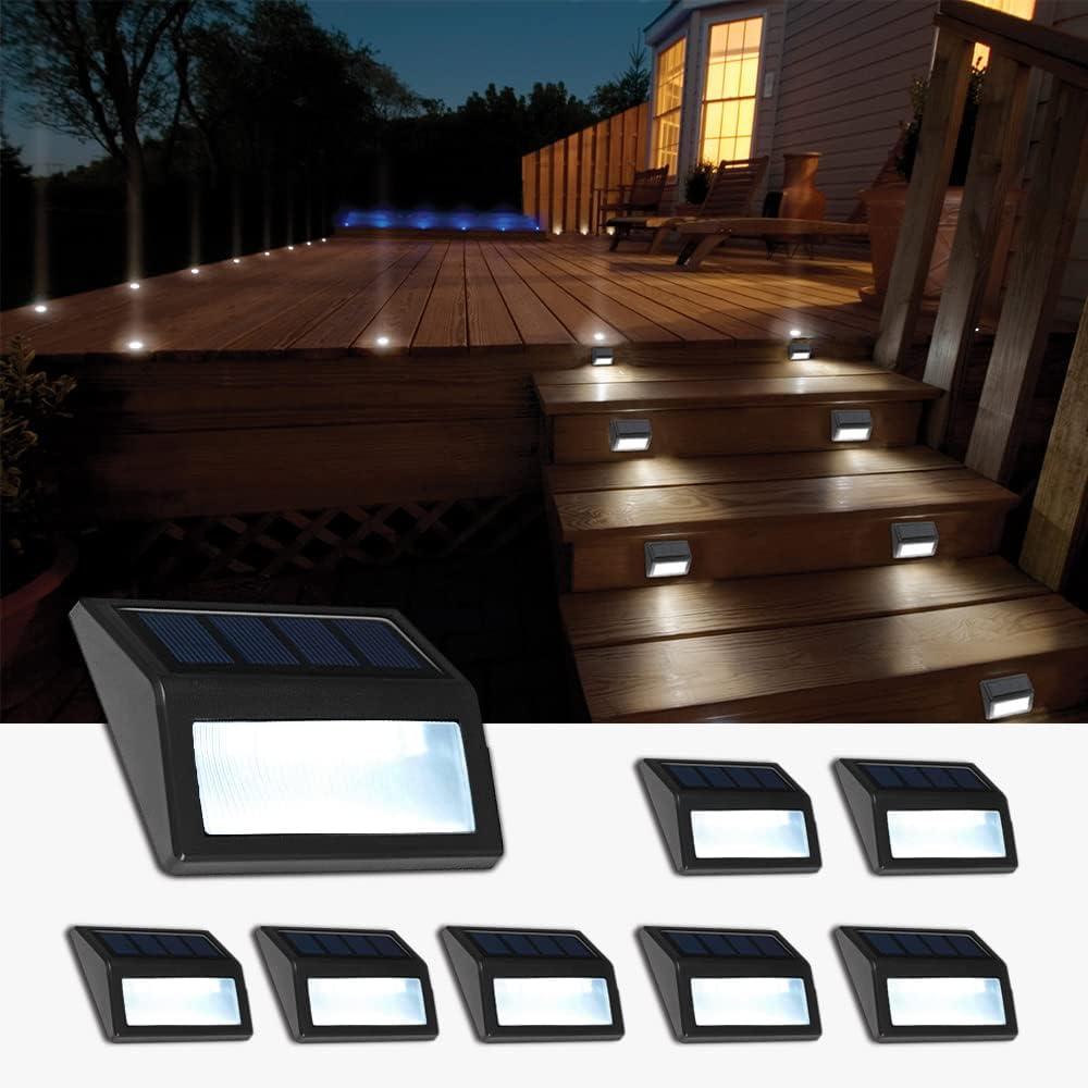 Follateas Solar Lights Outdoor, Waterproof Solar Powered Deck Step Lights for Patio Garden Backyard Garage Driveway Pathway Outside Wall Lighting (Cool White/8 Pack)