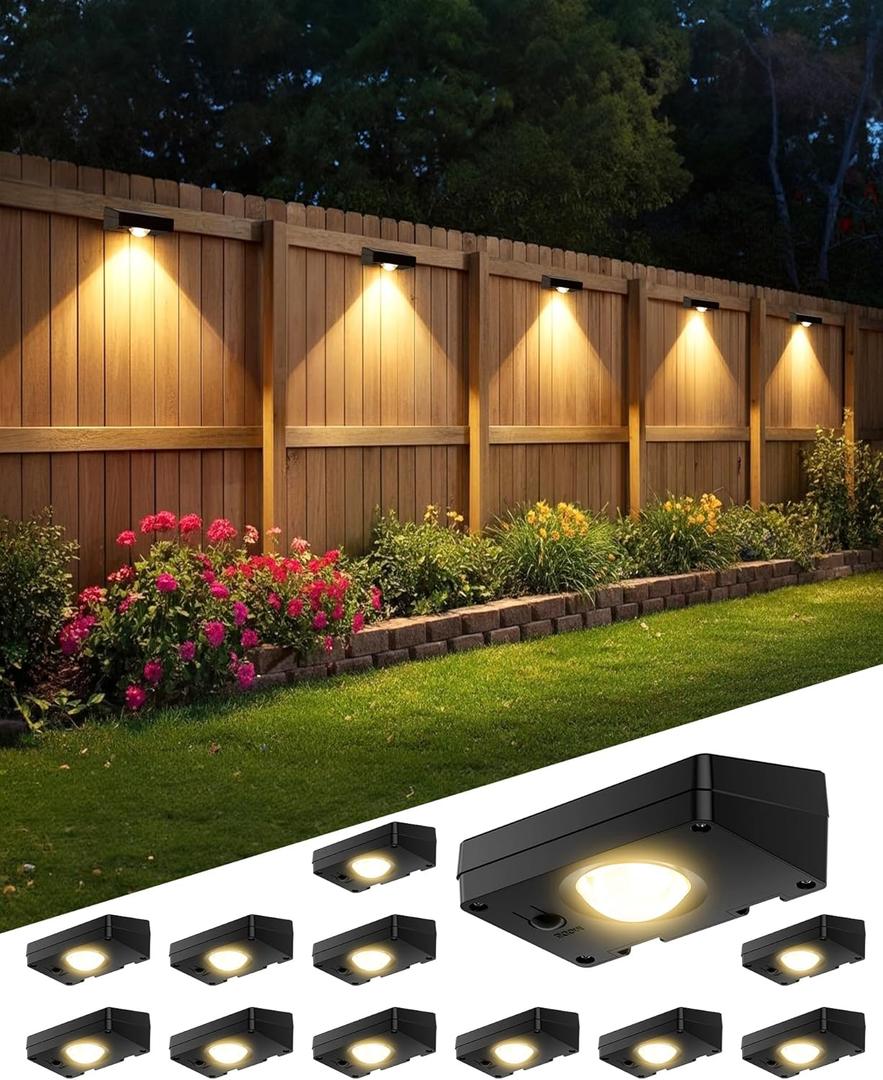 Solar Fence Lights Outdoor Waterproof, Fence Light Solar Powered with 3 Modes for Outside, Deck, Step, Yard, Stairs, Balcony, Patio, Railing (3000K/4500K/6500K, 12 Pack)