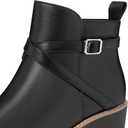 Athlefit Women's Wedge Ankle Boots Fashion Platform Lug Sole Buckle Short Booties with Side Zipper (6, Black)