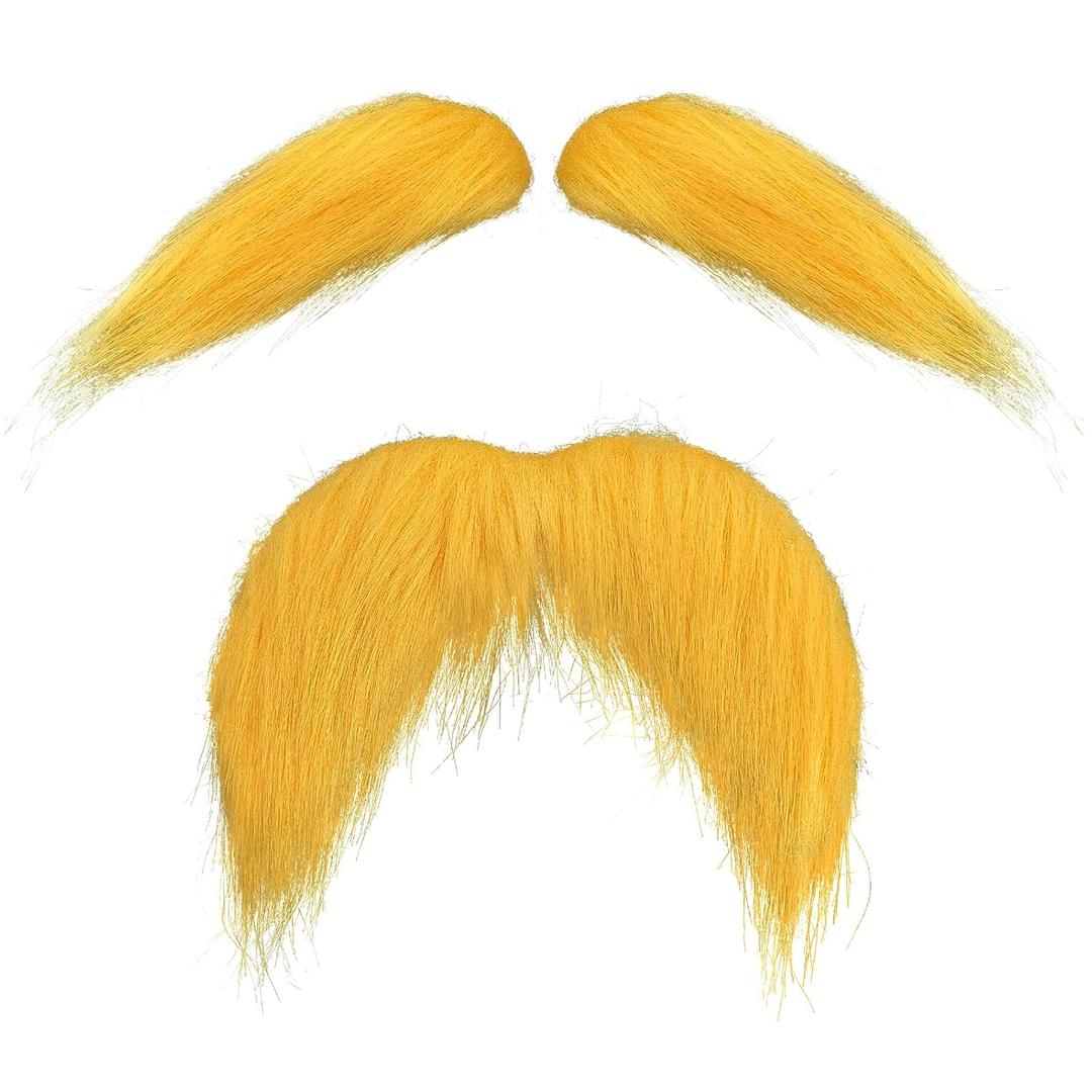 Yellow Mustache and Eyebrows for Adults, Novelty Yellow Fake Beard and Eyebrows, Cosplay Halloween Costume Accessories Funny Party Favor Men Women