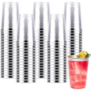 Goodluck 100PCS 10oz Plastic Cups for Party, Disposable Silver Plastic Cups, Cocktail Glasses for Wedding Thanksgiving, Christmas, and Parties