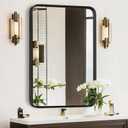 Bathroom Mirror for Wall, 30x22 Inch Rectangle Mirror, Matte Black Metal Framed Bathroom Vanity Mirror for Restroom Farmhouse, Anti-Rust, Tempered Glass, Horizontally or Vertically Hanging