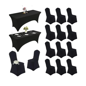 1 Pack Spandex Table Cloth & 13 Chair Covers - Black