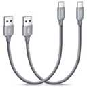 Huukein Short USB C Cable 1ft, 2-Pack USB A to USB C Cable Fast Charging, Short USBC Charger Cord Braided for iPhone 16 15 Pro Max Plus, for Samsung Galaxy S22 S21 S20 S10, Note 10 (Grey)